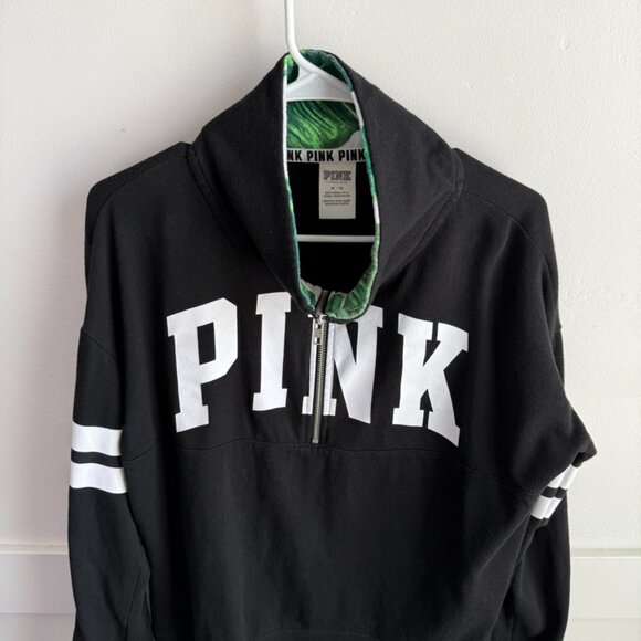 Victoria's Secret Pink Black & Palm Leaf Quarter Zip Sweatshirt - Picture 4 of 5